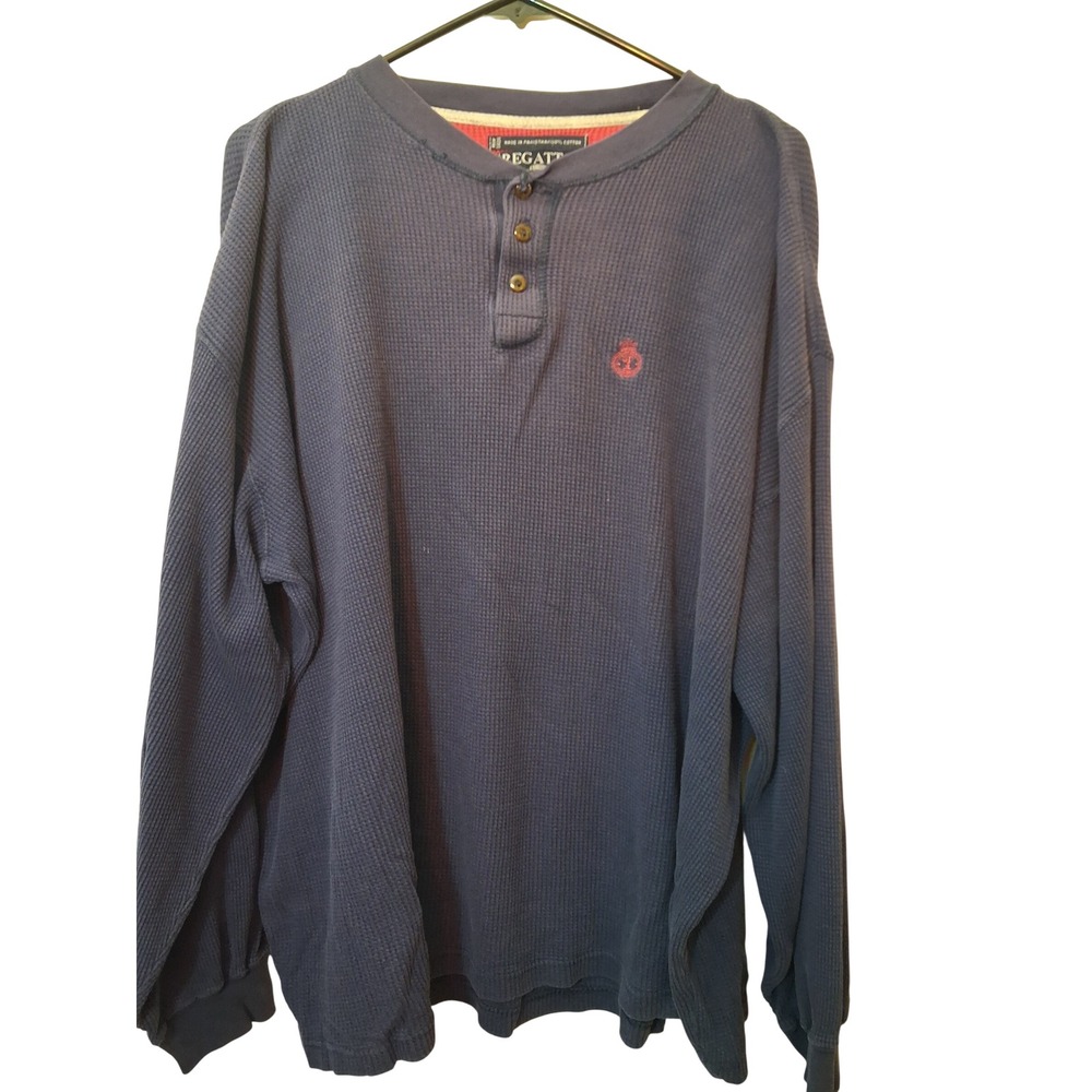 Vtg Regatta Mens XL Waffle Knit Henley Shirt Blue 100% Cotton Thermal y2k